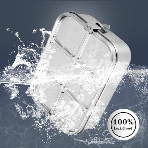 UPTRUST Stainless Steel Bento Lunch Box, 3-Compartment Large 1400ML Metal Bento Box for Kids or Adults, Container with Lockable Clips to Leak Proof 47oz 3-Compartment