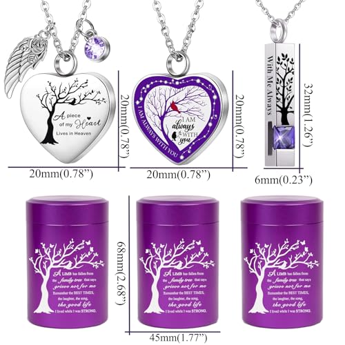 RIPFEVURN Small Mini Urns for Human Ashes Keepsake Adult Female Male Tree of Life Cremation Jewelry Urn Necklaces for Ashes for Women Men Set of 6(Purple) Set of 6-Purple