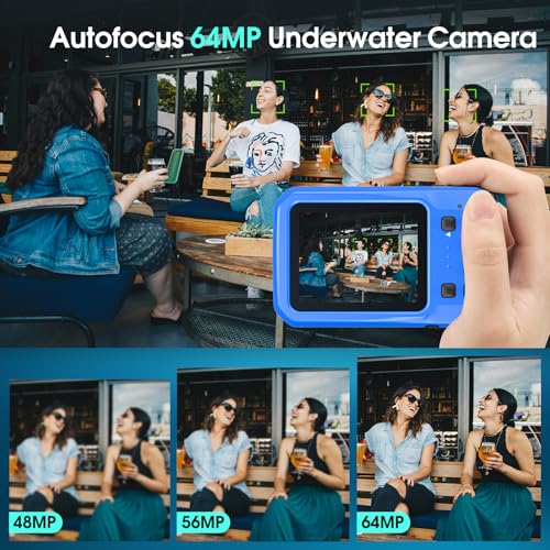 4K Underwater Camera, 64MP 16FT Compact Waterproof Camera with 16GB Card Blue