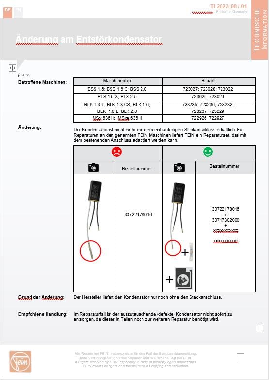 FEIN 30722178016 Capacitor Black