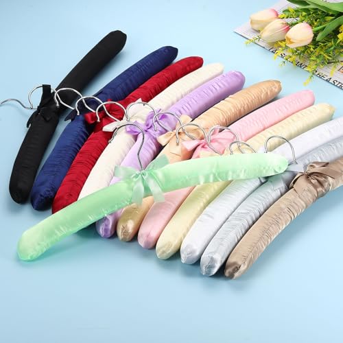 uxcell 5 Pcs Satin Padded Hangers, 15 Inch Blouse Hangers for Women's Clothing, Non-Slip Thickened Sponge Pads for Sweaters, Silk Dresses, Wedding, Delicate Cashmere Sweaters, Champagne Light Gold