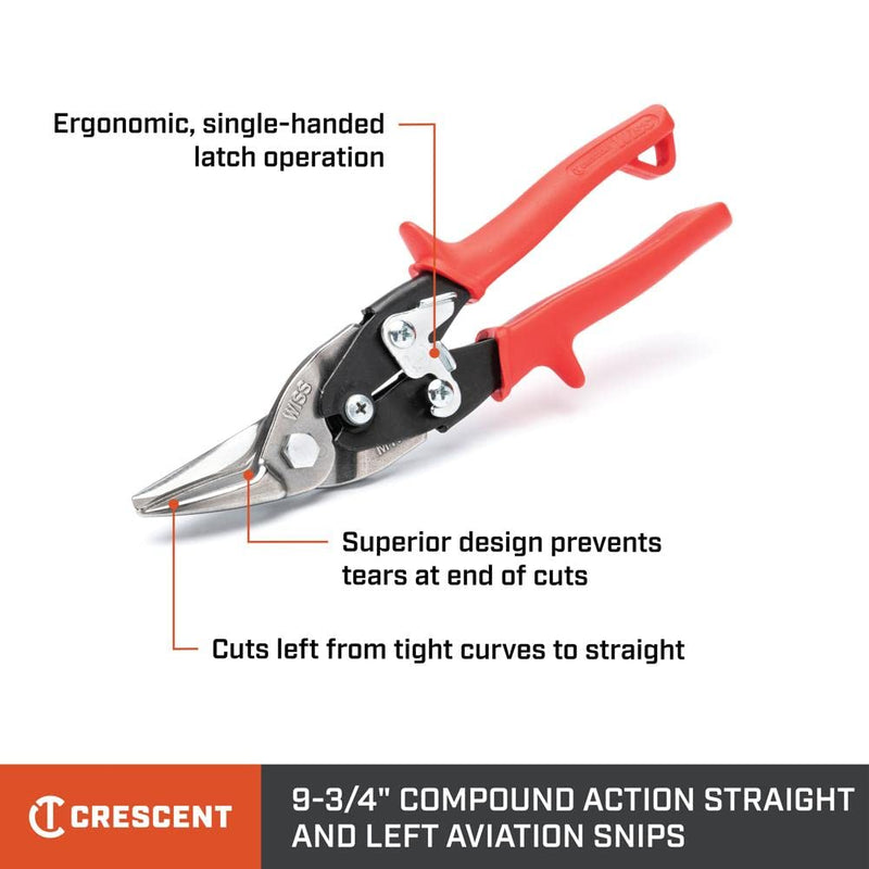 Crescent Wiss 9-3/4" MetalMaster Compound Action Straight and Left Aviation Snips - M1R (Pack of 2) 1 Count (Pack of 2)