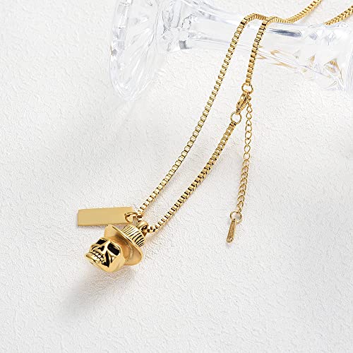 Skull Urn Necklace for Ashes for Human Pet Stainless Steel Pendant Gold