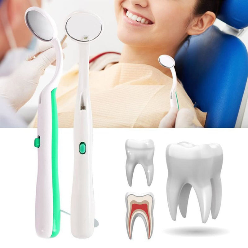 [Australia - AusPower] - 2 Pcs Dental Mirror with Light Tool LED Lighted Teeth Inspection Mirror Anti Fog Curve Angle Dentist Oral Care Tool (Green) Green 