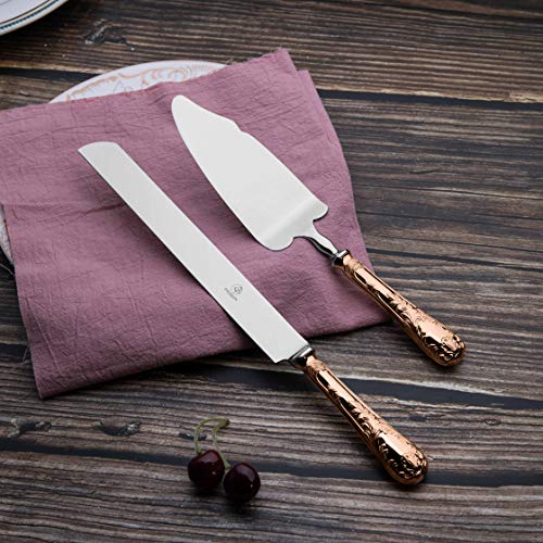2 Piece Wedding Cake Server Set,18/10 Rose Gold Stainless Steel Dessert Set Pie Server Cake Cutter Knife for Birthday,Anniversary,Holiday,Baby Shower,Party