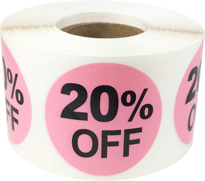 20% Percent Off Stickers for Retail 1.5 Inch 500 Adhesive Labels 20% Off