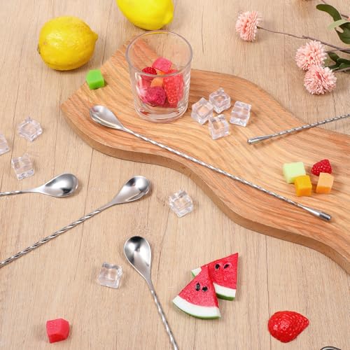 18 Pcs Silver Bar Spoons Bulk, 12 Inch Stainless Steel Spiral Pattern Mixing Spoons Long Handle Cocktail Spoon for Coffee, Cocktail, Iced Tea