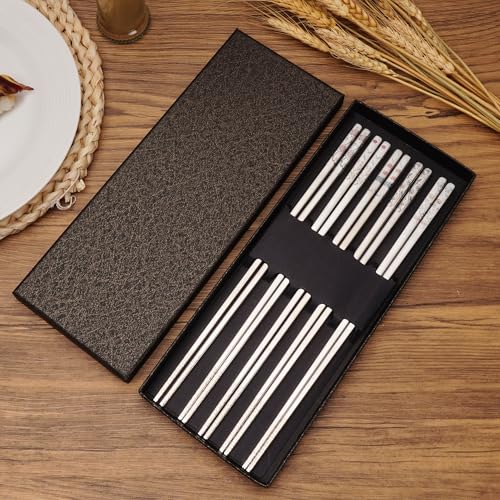 Stainless Steel Chopstick Gift Set, 9.8", Chinese Style All Style-5 Pairs Gift Set