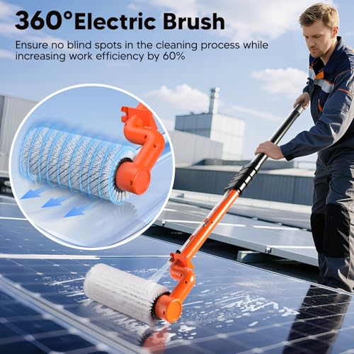 Electric Solar Panel Cleaning Brush - Replacement Heads, Cleaning Roller Brush for PV Systems, Windows, Patio Roofs, Conservatories White