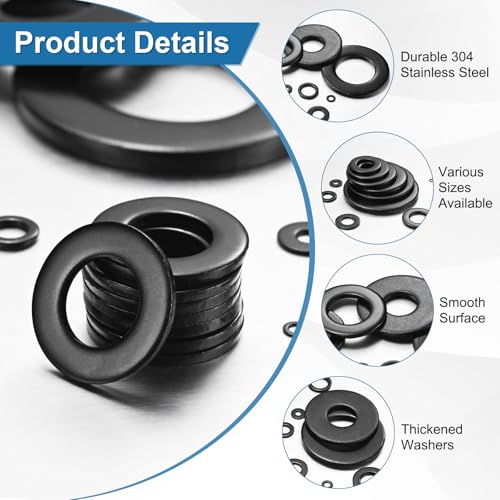 M METERXITY 40-pack M10 flat washers, black galvanized 304 stainless steel, 20mm outer diameter, 2mm thick