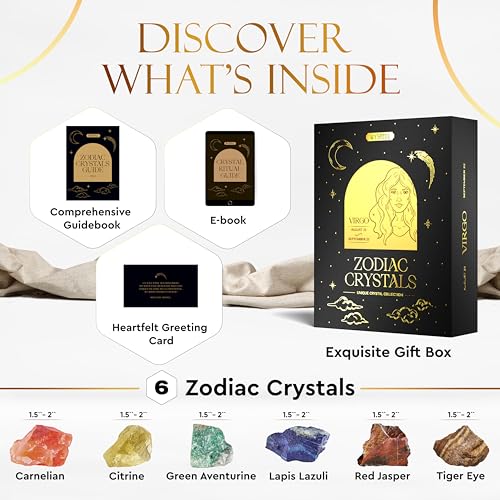Wyspell Virgo Crystal Set - 6 Raw Virgo Healing Stones - Zodiac Gifts
