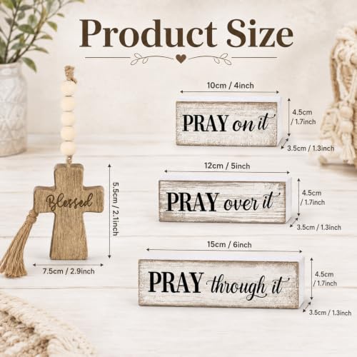 Wooden Ornaments Home Decor, Christian Table Farmhouse Decor, 4 Pcs