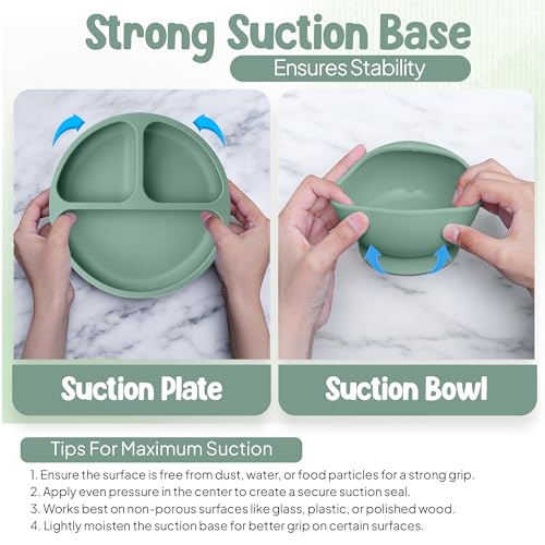 O'doe Baby Weaning Set – 15 Pcs Silicone Baby Feeding Set with Suction Plate, Bowl, Bib, Sippy Cup, Fruit Feeder & Freezer Tray – Baby Plates and Bowls Set for 3M+ | BPA-Free Baby Dishes & Utensils Green V5: Nurture Pack [15 Pieces]