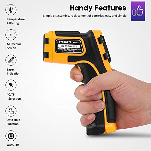 Infrared Thermometer SOVARCATE Digital Laser Temperature Gun -58°F~1112°F (-50°C ~ 600°C) Non-Human Body Thermometer - for Cooking/Barbecue/Freezer/Industrial