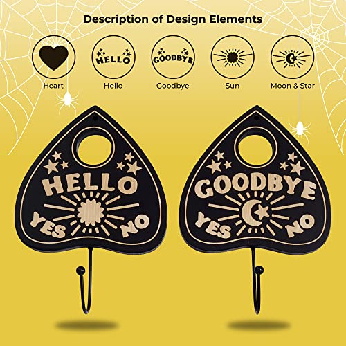 Ella & Emma Wall Mounted Coffin-Shaped Key Holder - Planchette/Hamsa Hand Key Holder, Gothic Home Decor Wall Hanger with Hook -Spooky Halloween Decor for Home - 2 Pieces (Planchette)