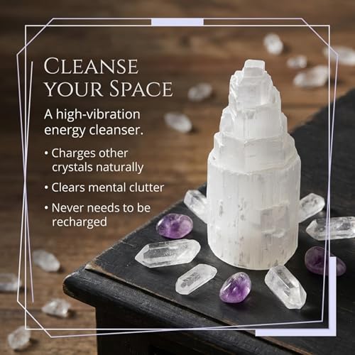 | Selenite Skyscraper | 4'' Tall | 1pc | Crystals and Healing Stones, Spiritual Gifts for Women, Reiki, Chakra, Yoga, Meditation Accessories
