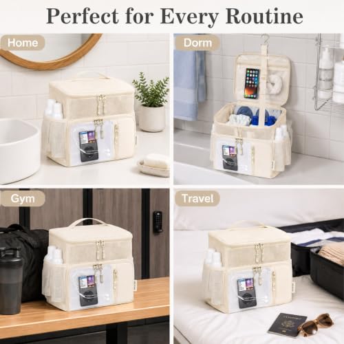 Shower Caddy Portable,Mesh Shower Tote for Bathroom, Gym, Travel, Bath Camping - Quick Dry Hanging Organizer Toiletry Bag with Handle for College Dorm Room, Men & Women (Beige) Beige