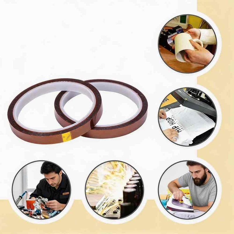 Heat Tape for Sublimation, 2 Rolls 0.5 Inch x 108Ft Polyimide Heat Resistant Tape, High Temp Thermal Tape for Heat Press Soldering, No Residue Heat Transfer Tape for Circuit Board 3D Printing 10MM