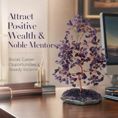 Authentic Amethyst Crystal Tree with Raw Amethyst Base Purple
