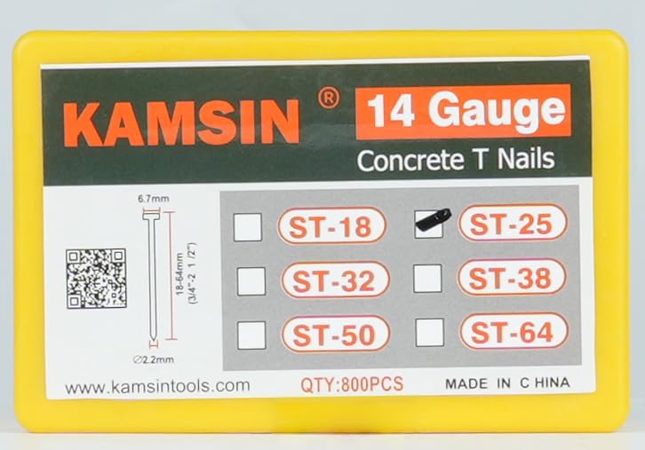 [Australia - AusPower] - ST25 14 Gauge Concrete T Nails, 1'' (25MM) Length Collated Concrete T Nails, Galvanzied, 800 PCS/BOX, Fasteners for Pneumatic Concrete T Nailer, Air T Nail Gun ST25 