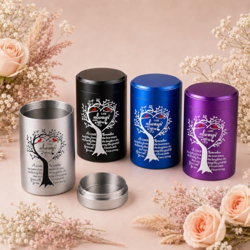 3.62 Inch Small Urns for Human Ashes Adult Man Woman, Set of 2 Mini Urns for Human Ashes, Memorial Funeral Sharing Cremation Urns Set with Two Cardinal Birds, Blue 2 Pack - Heart-Blue
