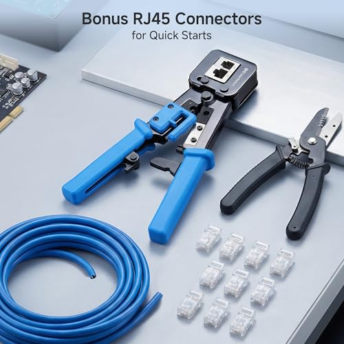 Cable Matters modular RJ45 crimp tool for pass-through connectors, black crimper handle and cutting blade