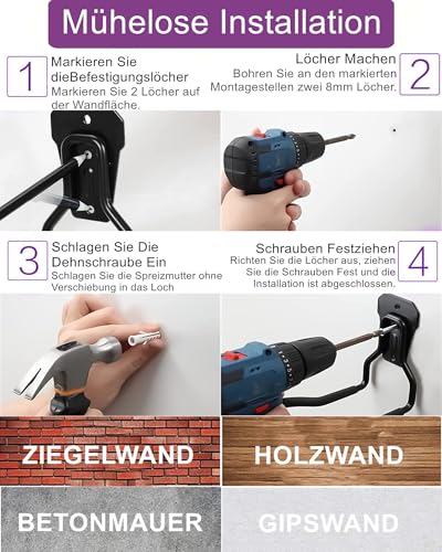 Falezern Brush Cutter Holder, 1 Piece Wall Mount for Grass Trimmer, Wall Holder for Brush Cutter, Wall Mount for Garden Tools, Metal Grass Trimmer Hanger for Garage Trimmers, Garden Tools