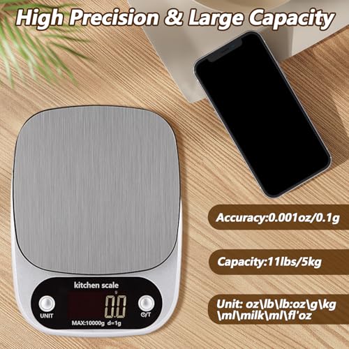Kitchen Scales,Food Scale with Stainless Steel Platform,Precision 0.1g, Max 11Ib,USB Rechargeable Kitchen Scale,IPX6 Waterproof Digital Food Weighing Scales for Cooking, Baking,Weight Loss