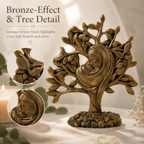 MeritMode Madonna and Child Statue, Virgin Mary with Baby Jesus Figurine Bronze Nativity Tree