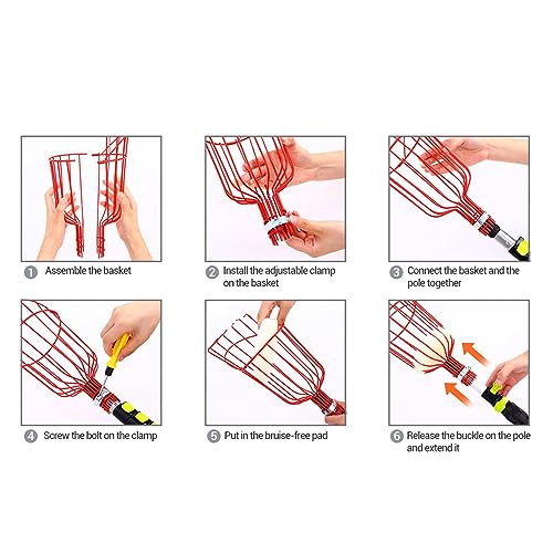 GLOGLOW red detachable fruit picker basket for 3cm diameter picker pole