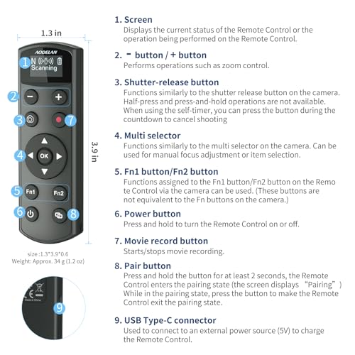 Rechargeable Shutter Release for Nikon Wireless Camera Remote Control Upgrade Black for Nikon