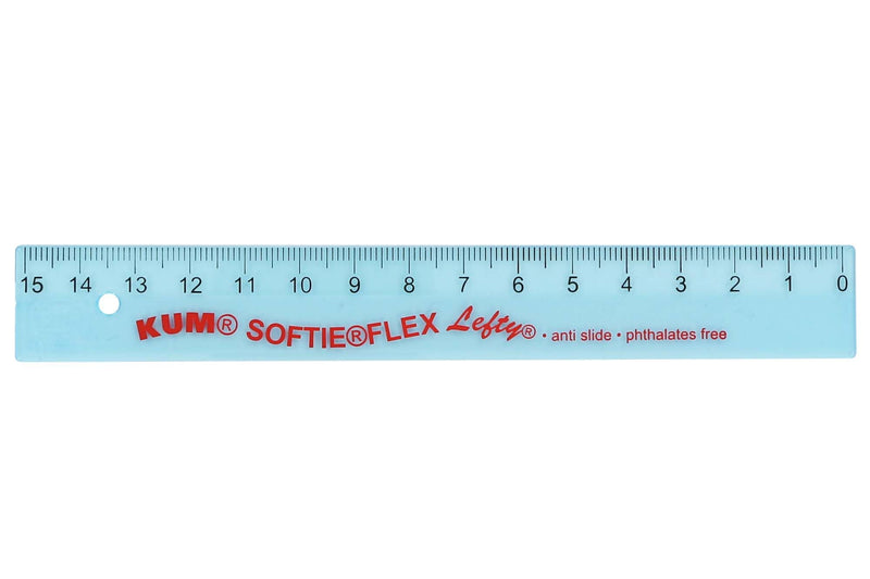 KUM - Ruler 15 cm for Left Handed Users, Blue, Pack of 5 | Flexible school material for measuring, drawing and precise work
