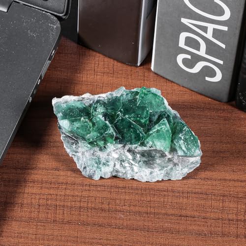 Amogeeli Natural Green Fluorite Crystal for Home Office Tabletop Decor Rough Stone Mineral Specimen for Healing 0.44-0.66 lb