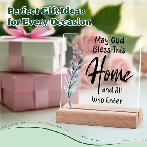 Religious Gifts for Women Men Christian Desk Decorative Sign Housewarming Gifts Decor for Home Office Table Desk Inspirational Acrylic Plaque with Wooden Stand Christians Gift for Family Coworkers