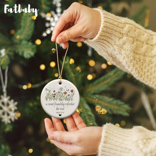 Fatbaby A Sweet Friendship Refreshes The Soul Christian Friendship Ornament, Friend Ornament for Women Sister, Religious Faith Christian Christmas Decorations Gifts with Box&Ribbon 2.9" A Seet Friendship