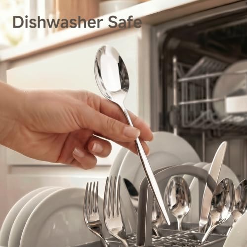 Kingstone 20-piece stainless steel silverware set for 4, includes forks, knives, spoons, and teaspoons in a sleek flatware set.