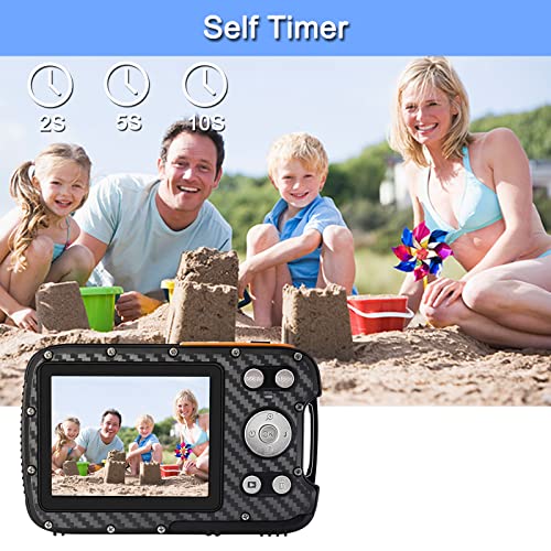 16FT Underwater Camera 30MP Waterproof Digital Camera with 32G Card and Rechargeable Battery, 18X Zoom Point and Shoot Camera for Boys Girls Children Teens Snorkeling Swimming Vacation(Orange) 1080P Orange