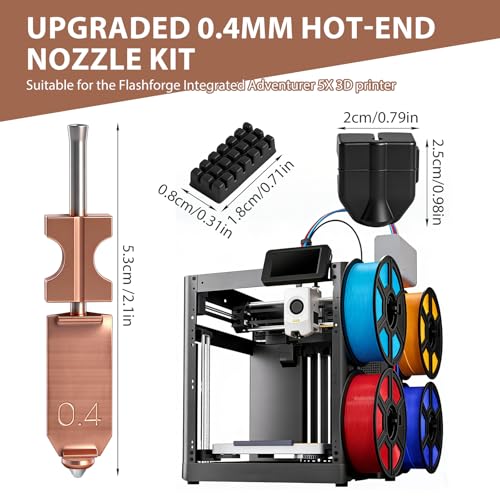 2PCS Upgraded 0.4MM Hotend Nozzles Kit for Flashforge Integrated Adventurer 5X 3D Printer, 3D Printer Nozzle Kit for Flashforge AD5X 3D Printer Accessories