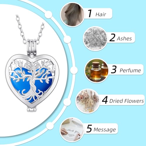 Openable Heart Cremation Urn Necklace for Ashes Stainless Steel Memorial Ash Pendant Keepsake Jewelry Cremation Jewelry for Women Silver-Blue