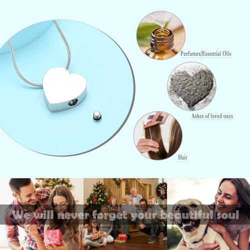 Heart Urn Necklaces for Ashes Cremation Memorial Jewelry for Human Pets Loved Ones Ashes 361L Stainless Steel Pendant Lockets Keepsake Necklace with Fill Tool & Gift Box Silver