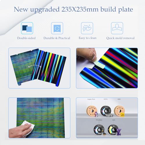 H1H Build Plate for Creality K1 K1C, 235x235mm 3D Printer Bed Platforms for Ender 3 S1/Ender 3 S1 Pro/Ender 5 S1/Ender 3 V3 KE/Ender 3 V3 SE, Spring Steel Print Bed Without Magnetic Base HlH (Light Beam + Phantom)