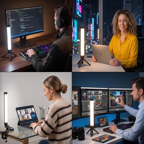 Portable 360° Rotatable Magnetic RGB LED Light Wand, APP Control 0-360° Full Color Adjustable Rechargeable Fill Light, 21 Effects, Bring Clip & Tripod for Phone Camera Live Stream Makeup Shooting