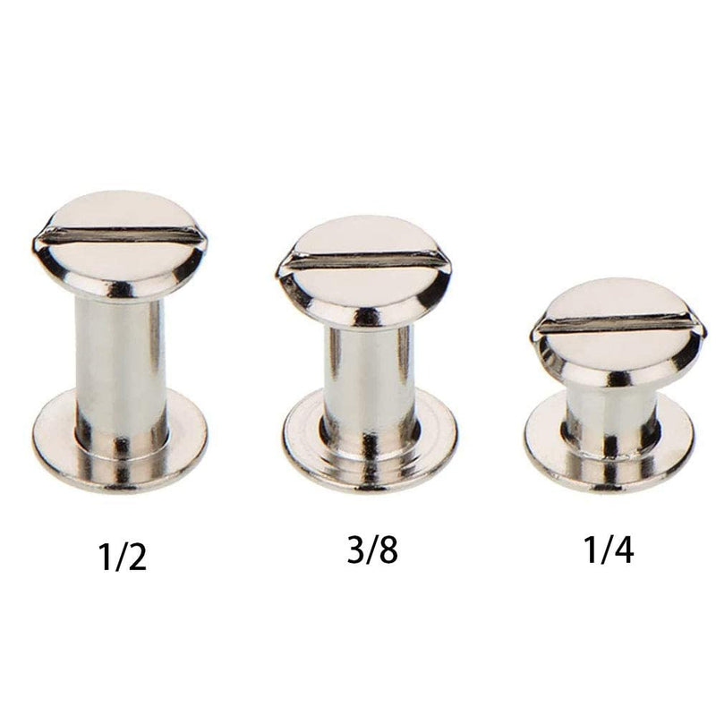 [Australia - AusPower] - 90 Sets M5 Screw Post Metal Chicago Screws Binding Screw Leather Screw Nail Rivet Button Solid Belt Tack Screw,for Leather Bookbinding Crafts, 1/4, 3/8 and 1/2 Inch, Silvery(M5X6.10.12mm) 
