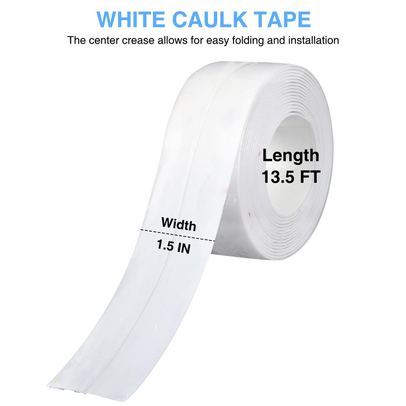 White Caulking Tape for Toilet and Bathtub Self Adhesive, 1.5" x13.5Ft Sealant Caulk Strip Sealing Tape for Bathroom Peel and Stick Floor Shower Wall Tile and Kitchen Edge Protector White-1.5IN-13.5FT-A