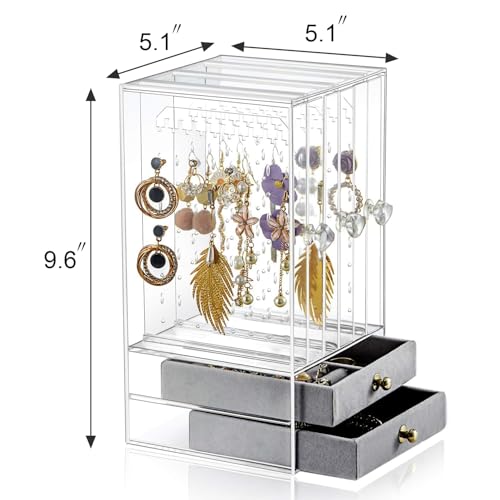 Sooyee Acrylic Earring Holder and Jewelry Organizer with 5 Drawers,Clear