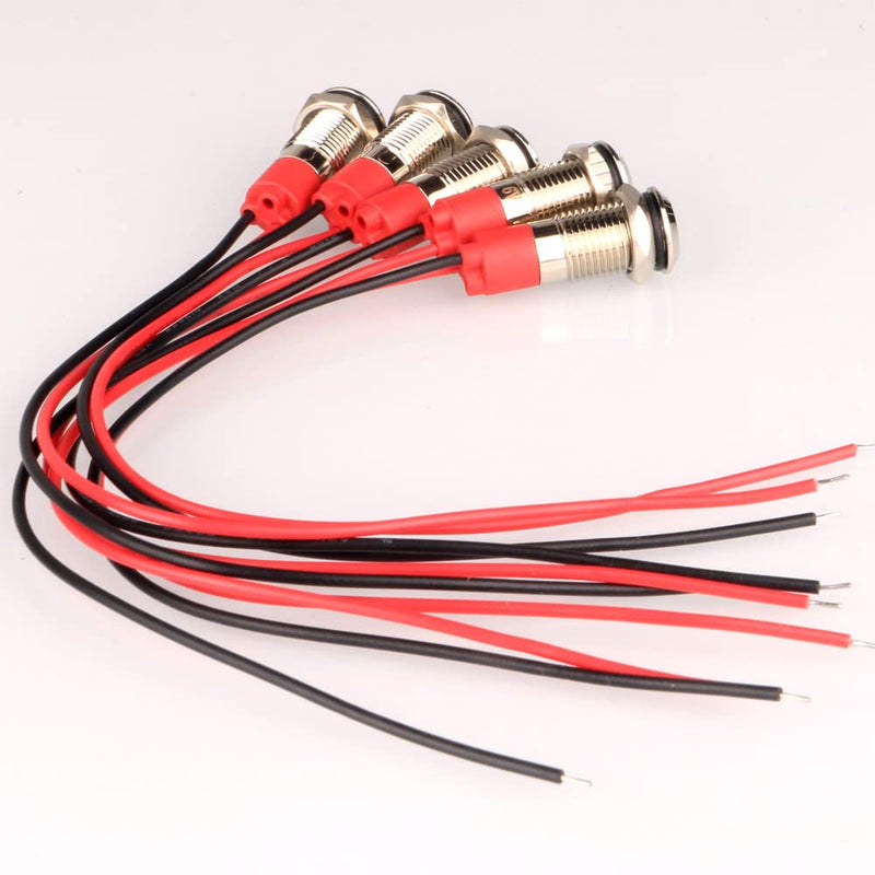 [Australia - AusPower] - 8mm 3V-4.5V-5V-6V-7.5V-9VDC Waterproof Indicator Light, Energy Saving LED Metal Signal Indicator Lamp with Wire(5pcs x Green) 