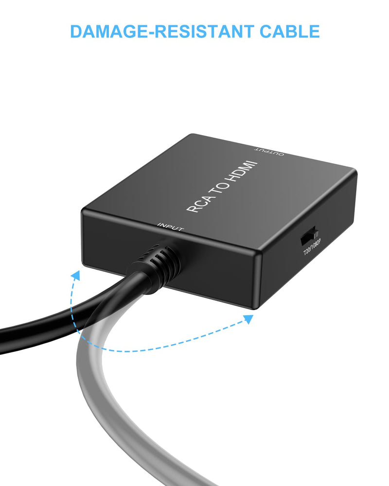 [Australia - AusPower] - RCA to HDMI Adapter Converter, AV to HDMI Converter with HDMI Cable Supports PAL/NTSC for PS2/VHS/VCR/Blue-Ray DVD ect. 