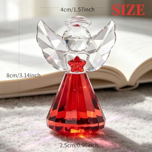 SYOWADA Deep Red Crystal Angel Figurine, K9 Glass Guardian Angel Statue, Healing Crystal Decor for Women Wife Mom, Birthday Valentine's Anniversary Home
