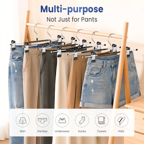 Pants Hangers with Clips Skirt Hangers for Women 20 Pack, Space Saving 14Inch Adjustable Hanger Heavy Duty Non-Slip for Trousers, Jeans, Clothes, Shorts (Black, 20Pack) 20pack-black 14 inch