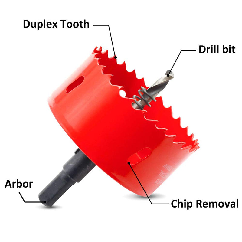 [Australia - AusPower] - 75mm/2.95 inch Hole Saw Bi-Metal Saw Drilling Tool with Twist Drill Bit & L Hex Wrench for Cornhole Boards Wood Plasterboard Plywood Plastic 75mm / 2.95" Red 